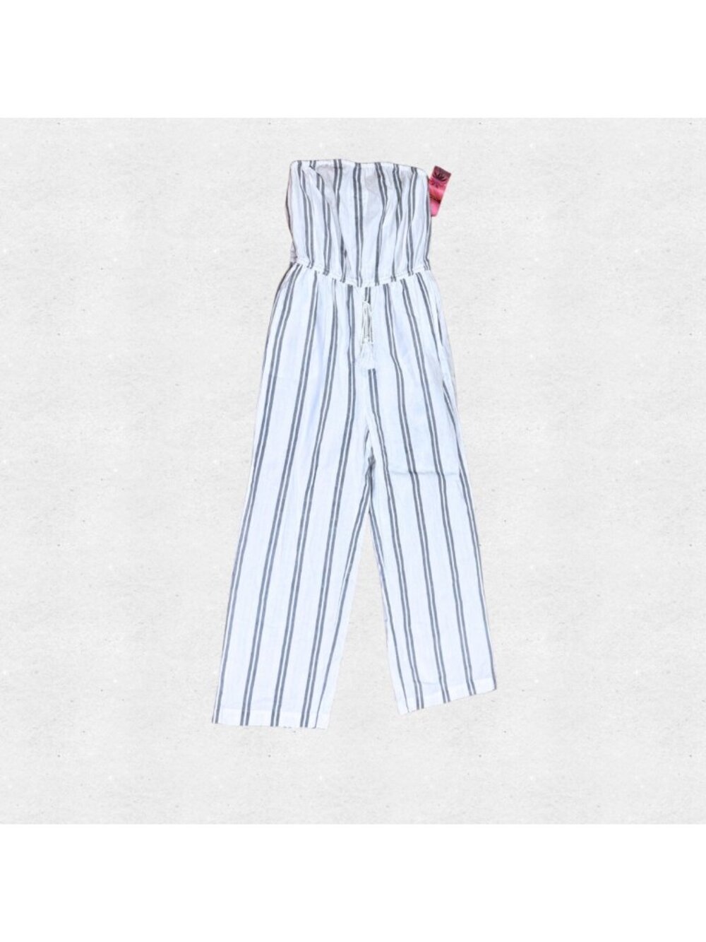 NWT Nautical Striped Strapless Wide Leg Jumpsuit Cotton Linen Blend Medium Chic - Picture 3 of 13